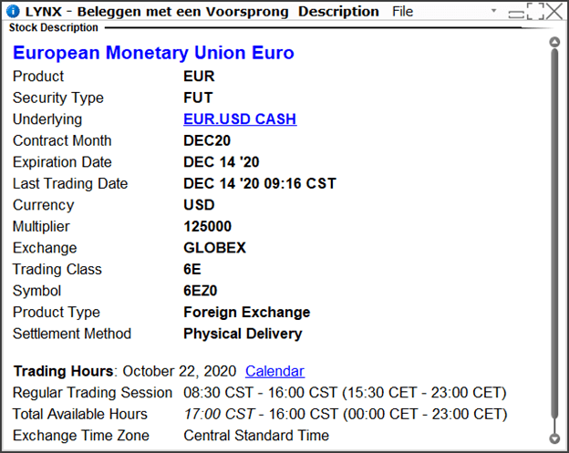 Euro/dollari -futuurin kuvaus Euro/dollari -futuurin kuvaus