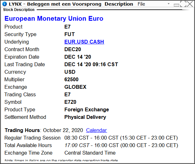 Euro/dollari E-mini futuurin kuvaus Euro/dollari E-mini futuurin kuvaus