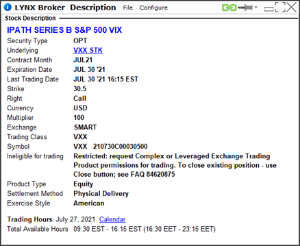 VXX-option kuvaus